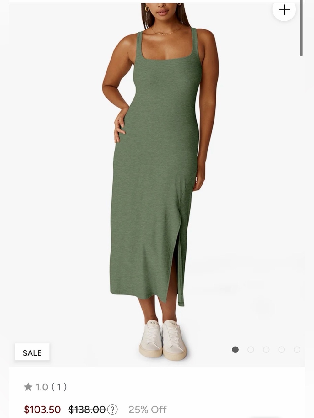 Beyond Yoga Olive Green Sleeveless Square-Neck Maxi Dress with Side Slit